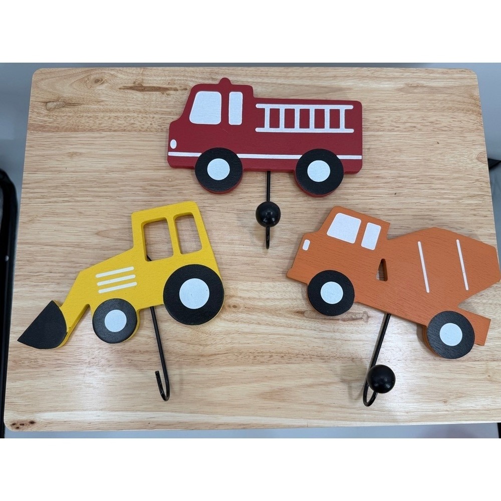 Truck Wall Coat Hooks Set 3 Fire Truck Bulldozer Dump Truck Kids Nursery Decor